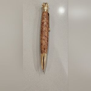 Wood and Gold-Tone Crown Ballpoint Pen - Brown